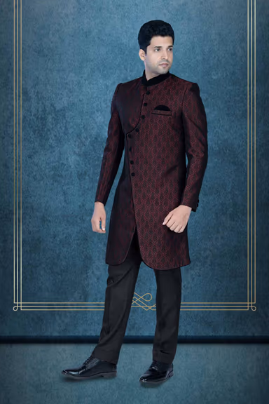 Curvy Hem Cut  Imported Terry Rayon In Maroon Indowestern — view 3 of 6
