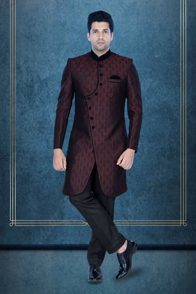 Curvy Hem Cut  Imported Terry Rayon In Maroon Indowestern — view 1 of 6