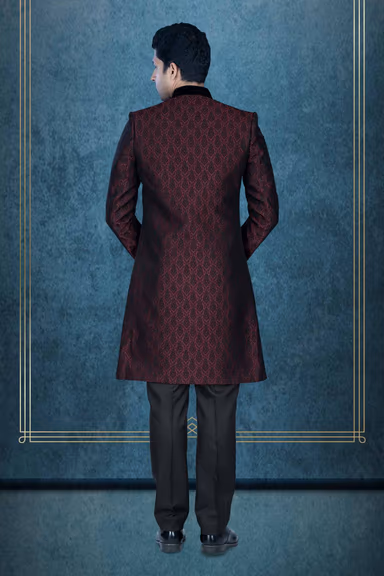 Curvy Hem Cut  Imported Terry Rayon In Maroon Indowestern — view 5 of 6