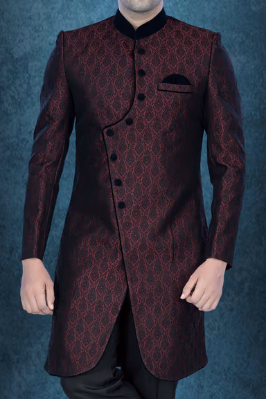 Curvy Hem Cut  Imported Terry Rayon In Maroon Indowestern — view 6 of 6