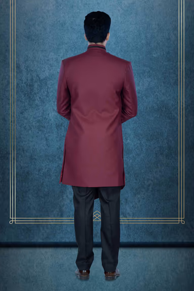 Asymmetrical Cut  Imported Terry Rayon In Maroon Indowestern — view 5 of 6