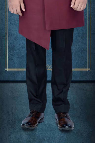 Asymmetrical Cut  Imported Terry Rayon In Maroon Indowestern — view 4 of 6