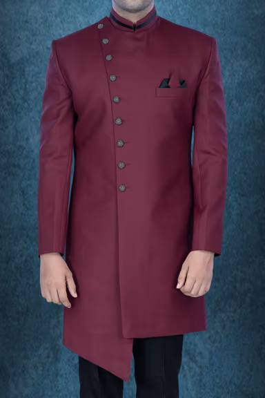 Asymmetrical Cut  Imported Terry Rayon In Maroon Indowestern — view 6 of 6