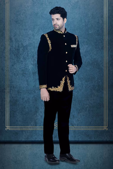 Black Jodhpuri In Thread Using Velvet — view 3 of 6