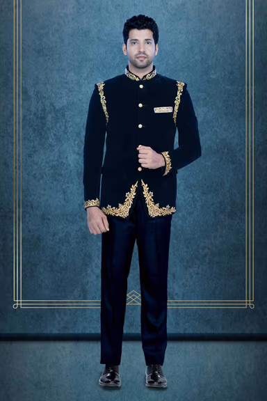 Black Jodhpuri In Thread Using Velvet — view 1 of 6