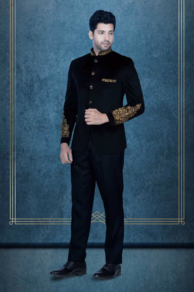 Black Jodhpuri In Zardozi Work Using Blended Fabric — view 3 of 6