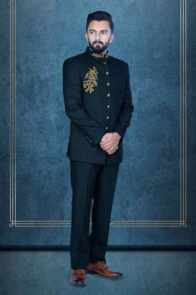 Dark Green Jodhpuri In Dubka Embroidery Using Imported Synthetic Fabric — view 3 of 6