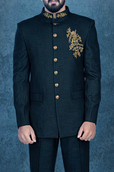 Dark Green Jodhpuri In Dubka Embroidery Using Imported Synthetic Fabric — view 6 of 6