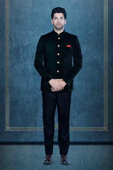 Bottle Green Jodhpuri Using Velvet — view 1 of 6