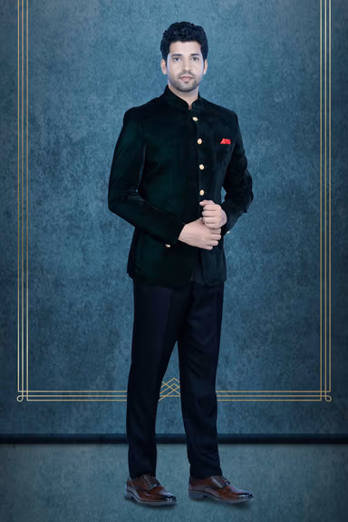 Bottle Green Jodhpuri Using Velvet — view 3 of 6