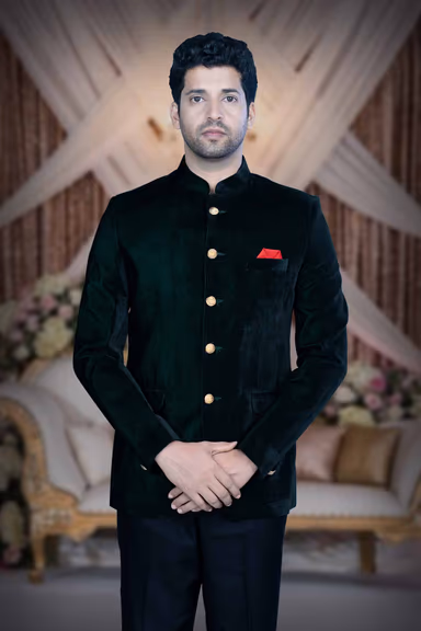 Bottle Green Jodhpuri Using Velvet — view 2 of 6