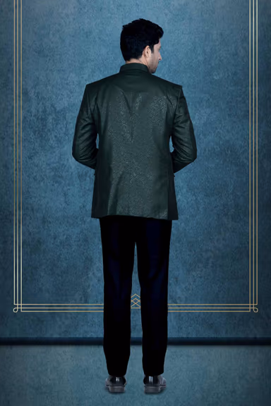 Dark Green Jodhpuri Using Printed Jaquard — view 5 of 6