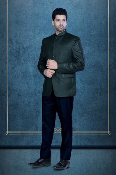Dark Green Jodhpuri Using Printed Jaquard — view 3 of 6