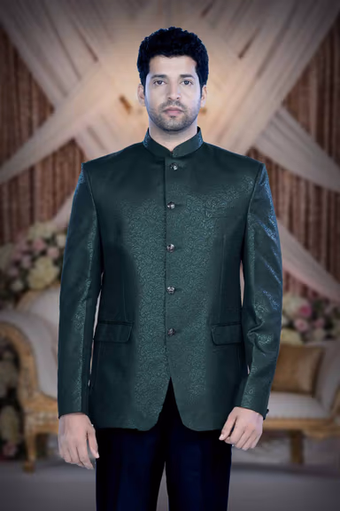 Dark Green Jodhpuri Using Printed Jaquard — view 2 of 6