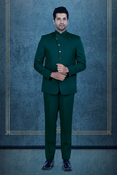 Dark Teal Green Jodhpuri Using Terry Ryon — view 1 of 6