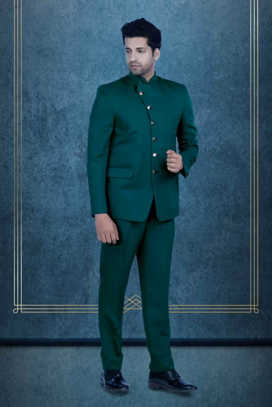 Dark Teal Green Jodhpuri Using Terry Ryon — view 3 of 6