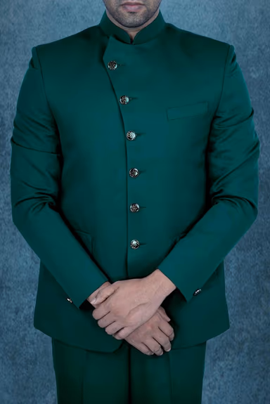 Dark Teal Green Jodhpuri Using Terry Ryon — view 6 of 6
