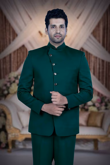 Dark Teal Green Jodhpuri Using Terry Ryon — view 2 of 6