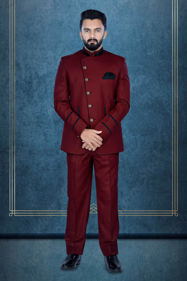 Maroon Jodhpuri Using Suiting Material — view 1 of 6