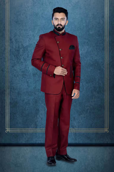 Maroon Jodhpuri Using Suiting Material — view 3 of 6