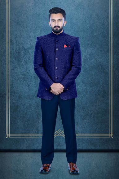 Navy Blue Jodhpuri Using Jaquard Embossed — view 1 of 6