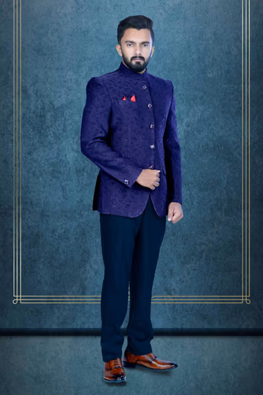 Navy Blue Jodhpuri Using Jaquard Embossed — view 3 of 6