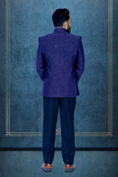 Navy Blue Jodhpuri Using Jaquard Embossed — view 5 of 6