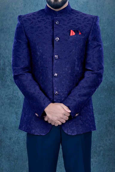 Navy Blue Jodhpuri Using Jaquard Embossed — view 6 of 6