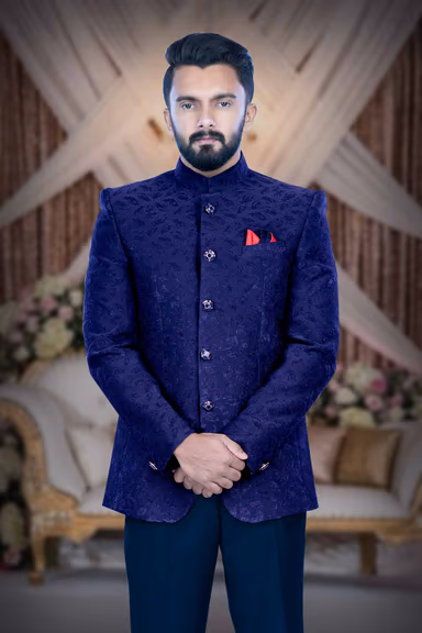 Navy Blue Jodhpuri Using Jaquard Embossed — view 2 of 6
