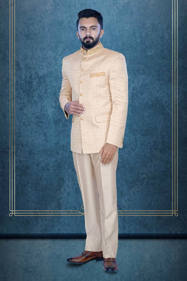 Beige Jodhpuri Suit In Zarkan Work Using Imported Synthetic Fabric — view 3 of 6
