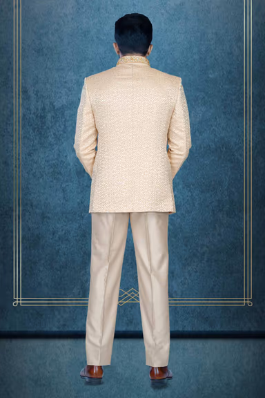Beige Jodhpuri Suit In Zarkan Work Using Imported Synthetic Fabric — view 5 of 6