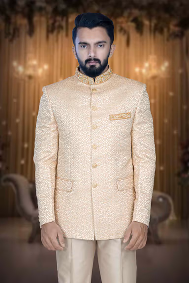 Beige Jodhpuri Suit In Zarkan Work Using Imported Synthetic Fabric — view 2 of 6