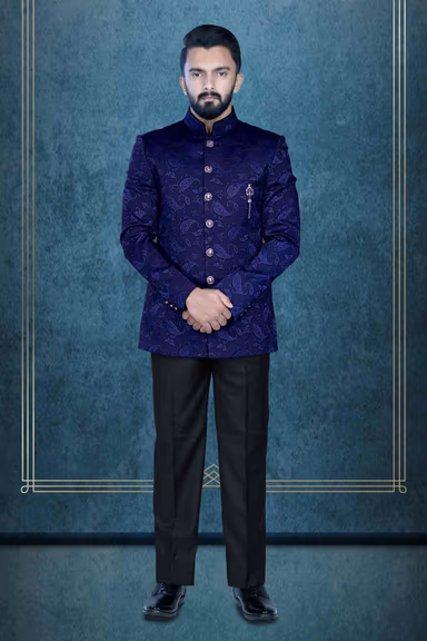 Royal Blue Jodhpuri Suit  Using Imported Synthetic Fabric — view 1 of 6