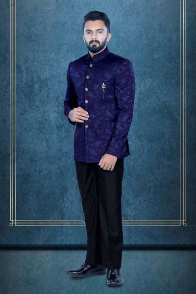 Royal Blue Jodhpuri Suit  Using Imported Synthetic Fabric — view 3 of 6