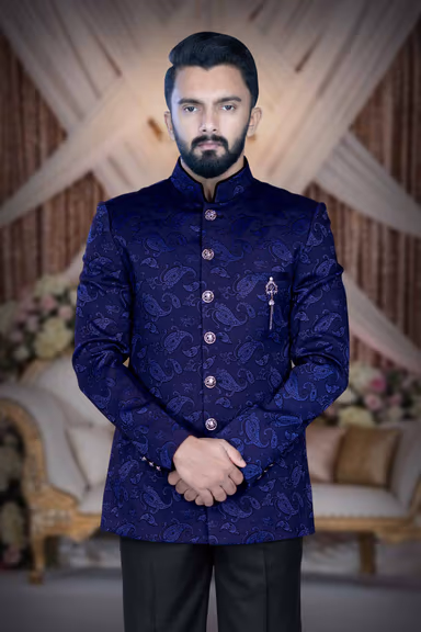 Royal Blue Jodhpuri Suit  Using Imported Synthetic Fabric — view 2 of 6