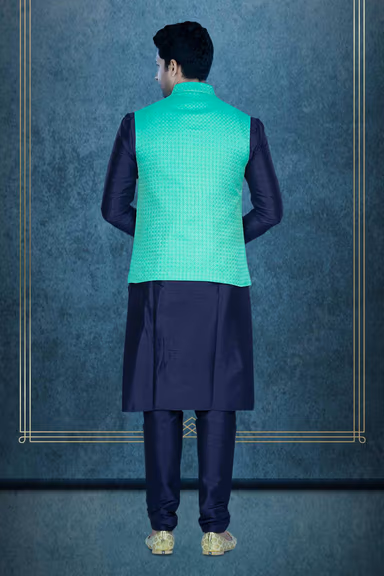 Blue Kurta Pyjama in Blended Fabric — view 3 of 6