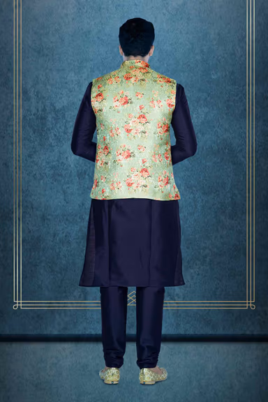 Blue Kurta Pyjama in Blended Fabric — view 4 of 6