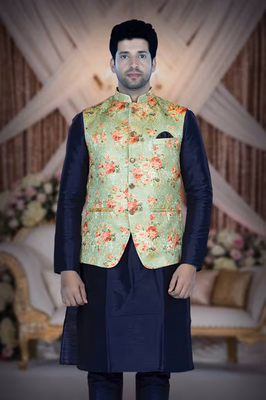 Blue Kurta Pyjama in Blended Fabric — view 2 of 6