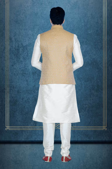 Golden Kurta Pyjama in Blended Fabric — view 4 of 6