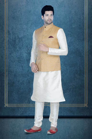 Golden Kurta Pyjama in Blended Fabric — view 6 of 6