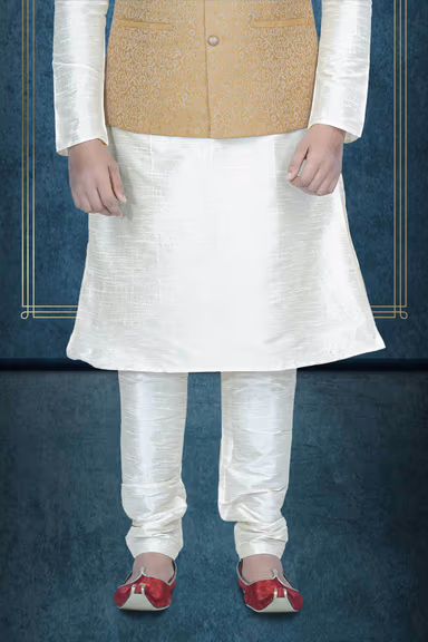 Golden Kurta Pyjama in Blended Fabric — view 3 of 6