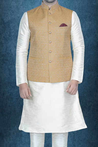Golden Kurta Pyjama in Blended Fabric — view 5 of 6