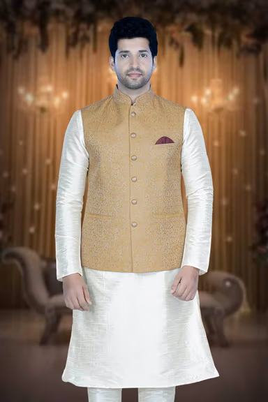 Golden Kurta Pyjama in Blended Fabric — view 2 of 6