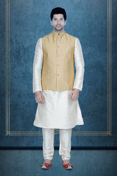 Golden Kurta Pyjama in Blended Fabric — view 6 of 6