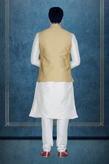 Golden Kurta Pyjama in Blended Fabric — view 3 of 6