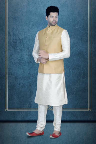 Golden Kurta Pyjama in Blended Fabric — view 5 of 6