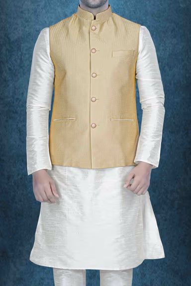 Golden Kurta Pyjama in Blended Fabric — view 4 of 6
