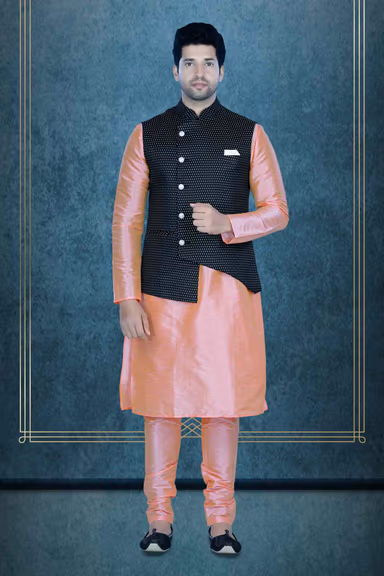 Peach Kurta Pyjama in Blended Fabric — view 6 of 6