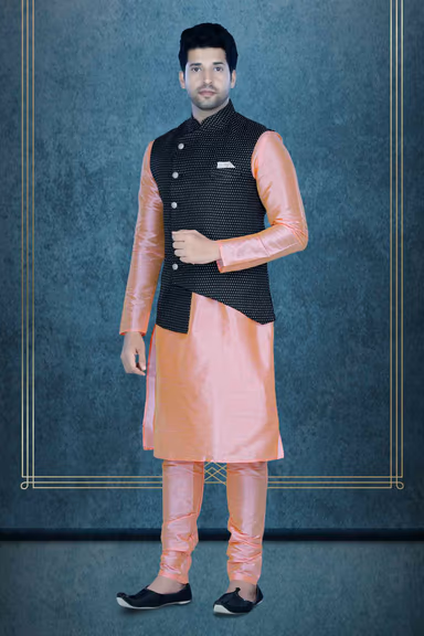 Peach Kurta Pyjama in Blended Fabric — view 5 of 6