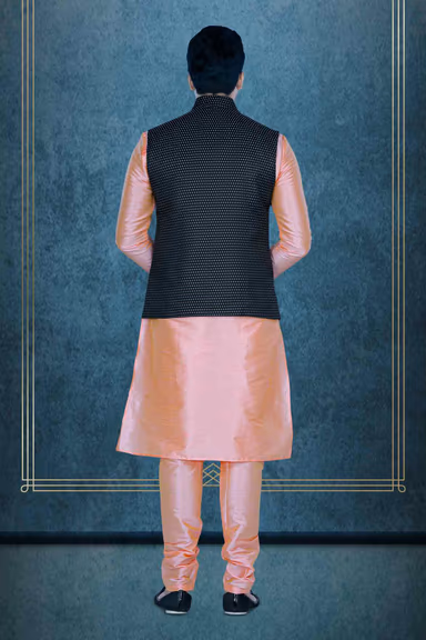 Peach Kurta Pyjama in Blended Fabric — view 3 of 6